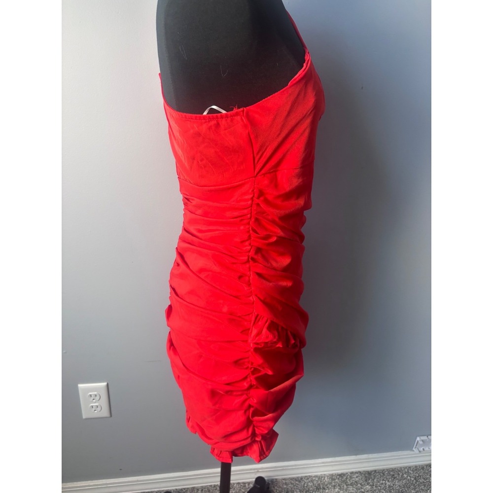Hello Molly Red One Shoulder Ruched Puff Sleeve Mini‎ Dress US 8 nwt - Picture 6 of 16